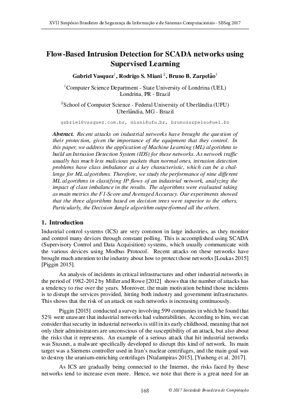 (PDF) Flow-Based Intrusion Detection for SCADA networks using ...
