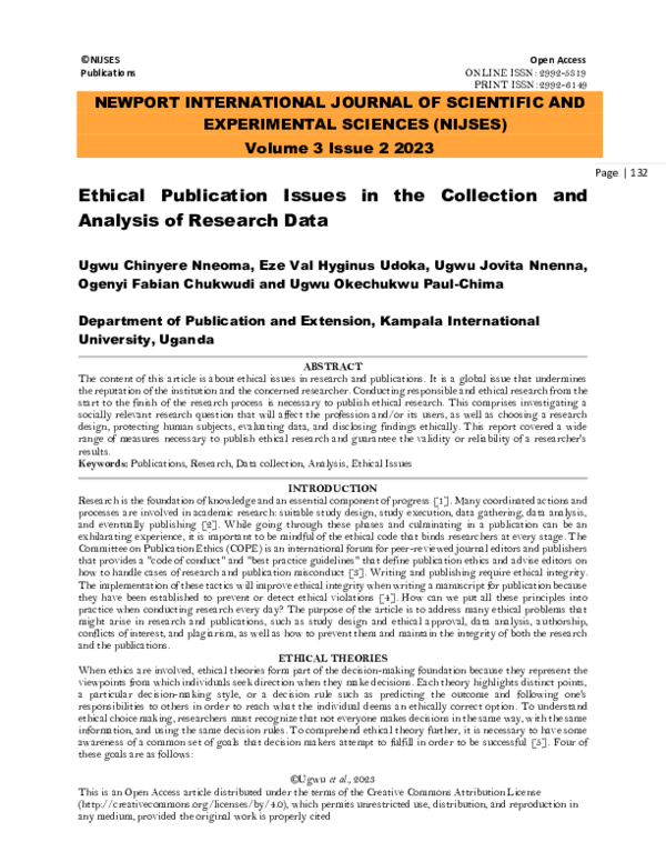 (PDF) Ethical Publication Issues in the Collection and Analysis of ...