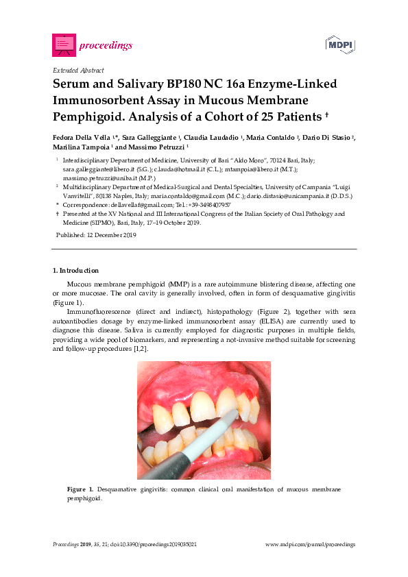 (PDF) Serum and Salivary BP180 NC 16a Enzyme-Linked Immunosorbent Assay ...