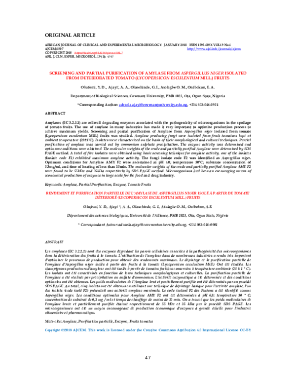 (PDF) Screening and partial purification of amylase from Aspergillus ...