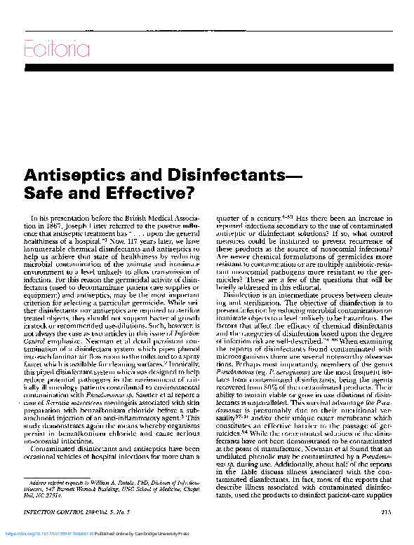 (PDF) Antiseptics and Disinfectants— Safe and Effective? Gene Cole Academia.edu