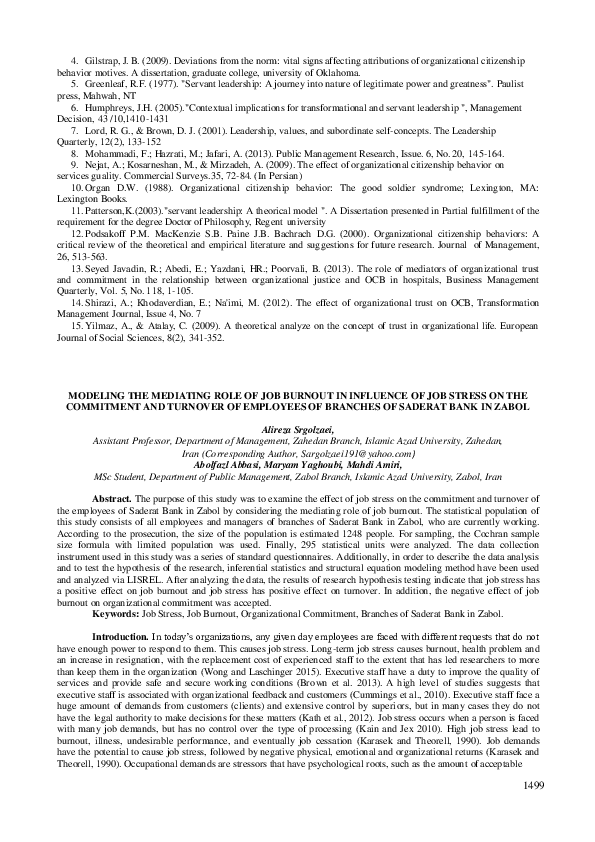 (PDF) Modeling the Mediating Role of Job Burnout in Influence of Job ...