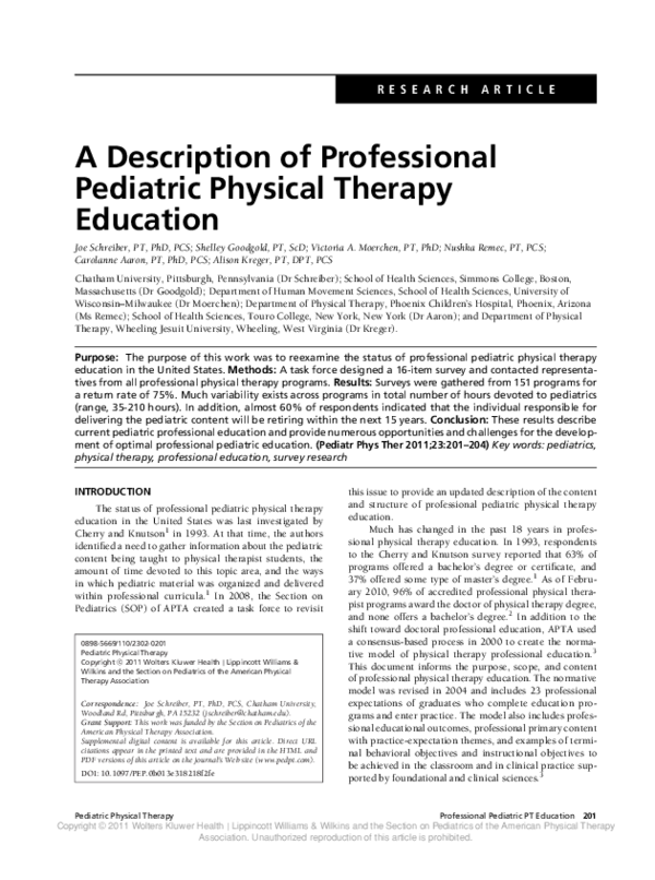 (PDF) A Description of Professional Pediatric Physical Therapy Education