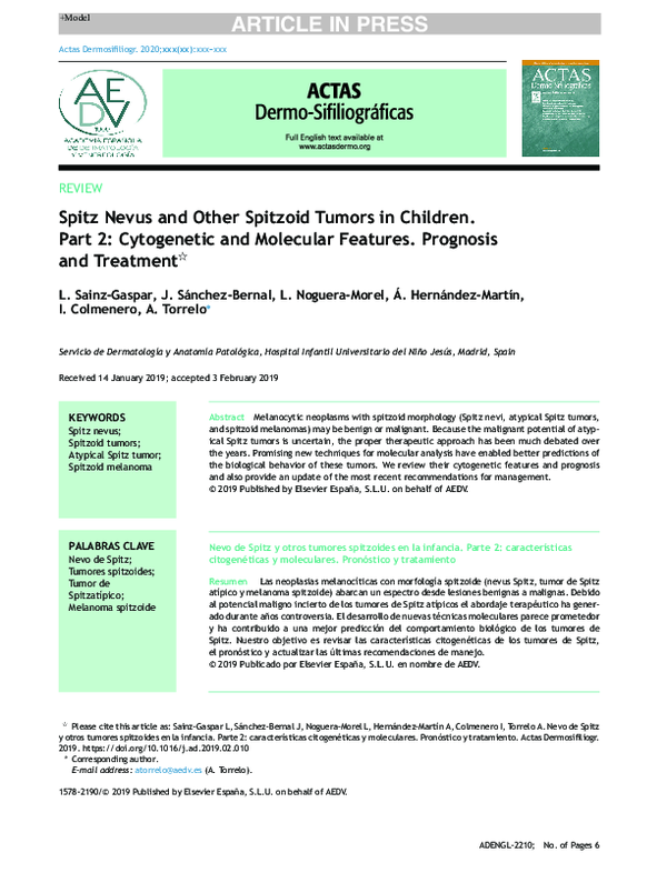 (PDF) Spitz Nevus and Other Spitzoid Tumors in Children —Part 1 ...