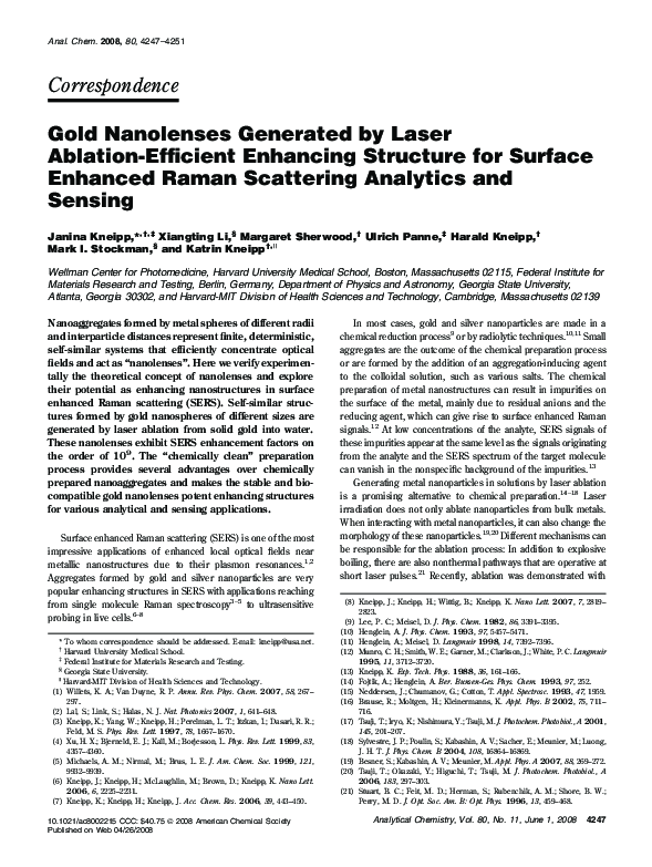 (PDF) Gold Nanolenses Generated by Laser Ablation-Efficient Enhancing ...
