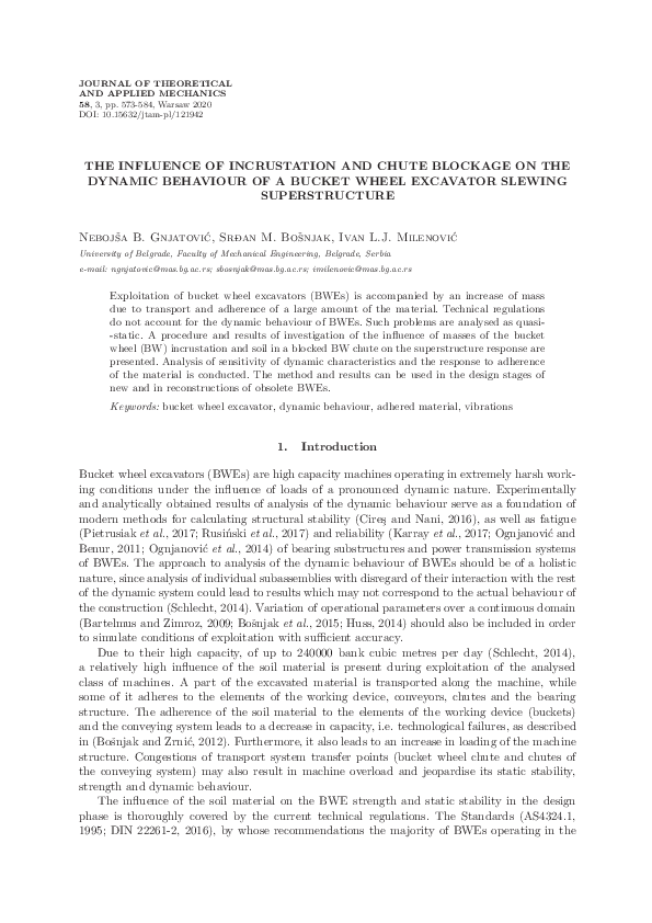 The influence of incrustation and chute blockage on the dynamic behaviour of a bucket wheel excavator slewing superstructure