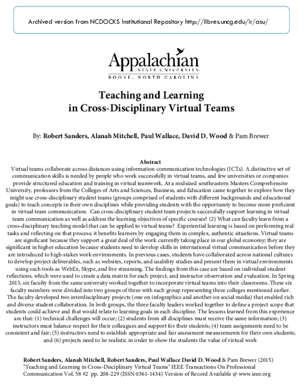 (PDF) Teaching and Learning in Cross-Disciplinary Virtual Teams
