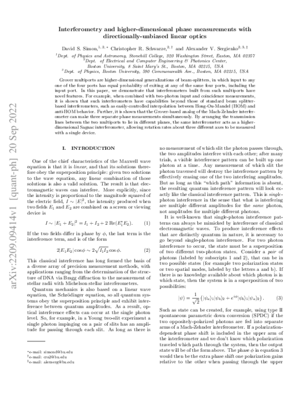 (PDF) Interferometry and higher-dimensional phase measurements using ...