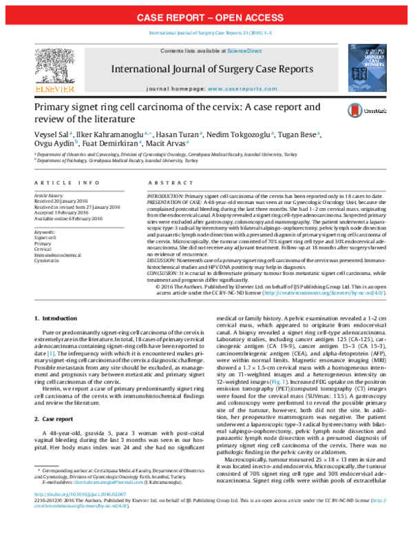 (PDF) Primary Signet-ring Cell Carcinoma of the Cervix: Case Report and ...