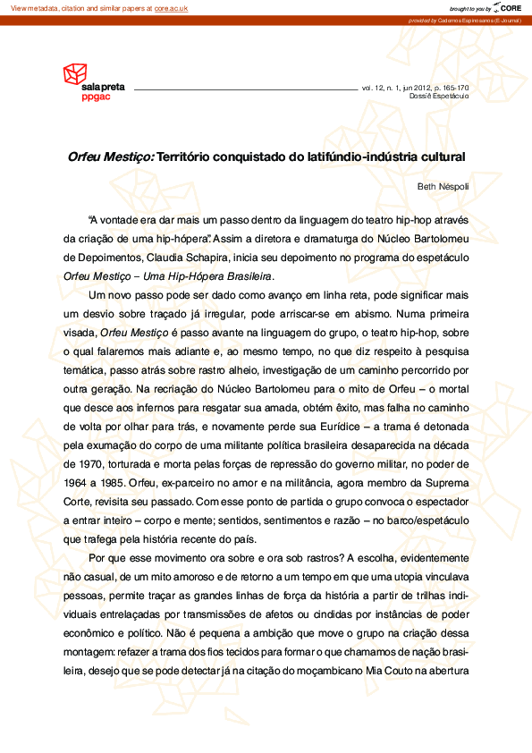 (PDF) Orfeu Mestiço: território conquistado do latifúndio-indústria ...