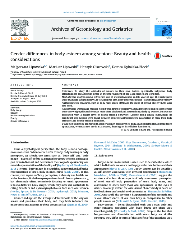 (PDF) Gender differences in body-esteem among seniors: Beauty and ...