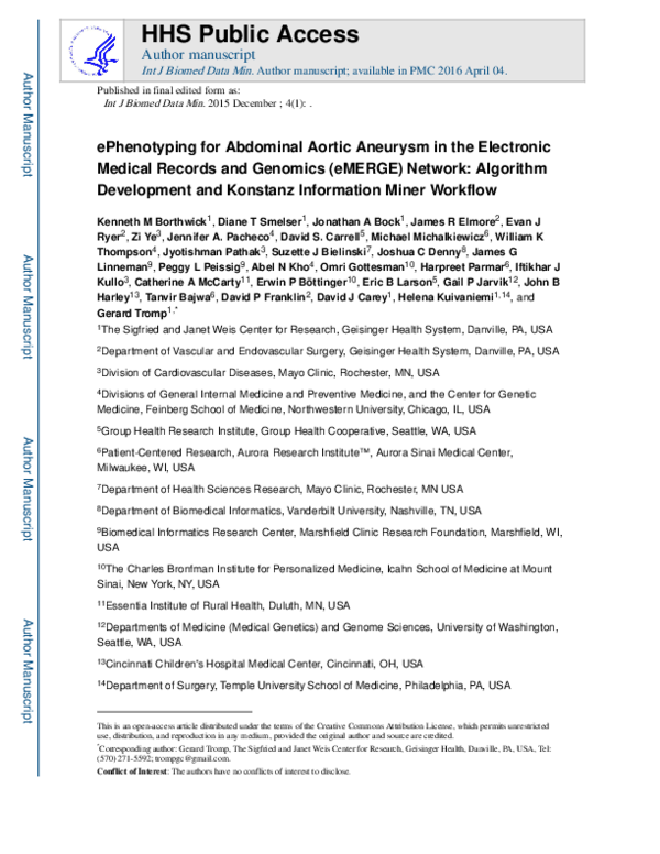 (PDF) ePhenotyping for Abdominal Aortic Aneurysm in the Electronic