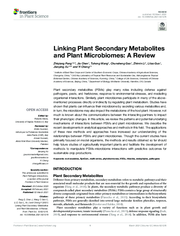 (PDF) Linking Plant Secondary Metabolites and Plant Microbiomes: A Review