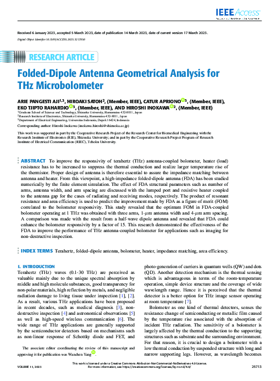 (PDF) Folded-Dipole Antenna Geometrical Analysis for THz Microbolometer