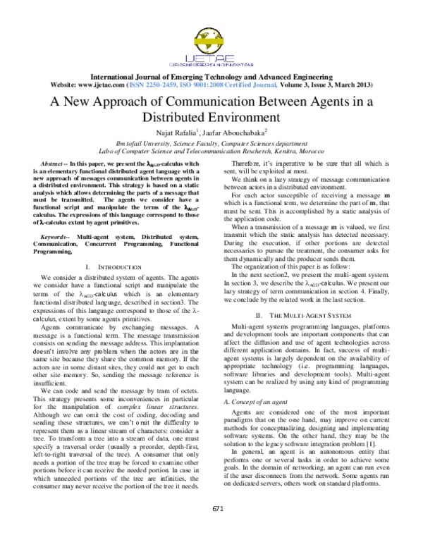 (PDF) A New Approach of Communication Between Agents in a Distributed ...