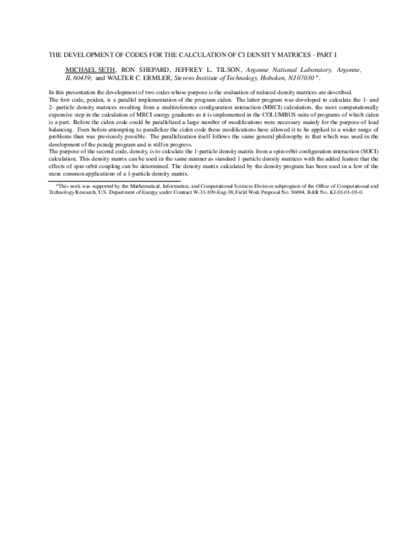(PDF) The Development of Codes for the Calculation of CI Density ...