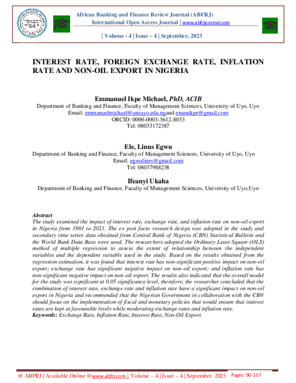 (PDF) INTEREST RATE, FOREIGN EXCHANGE RATE, INFLATION RATE AND NON OIL ...