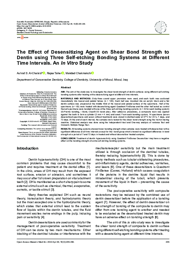 (PDF) The Effect of Desensitizing Agent on Shear Bond Strength to ...