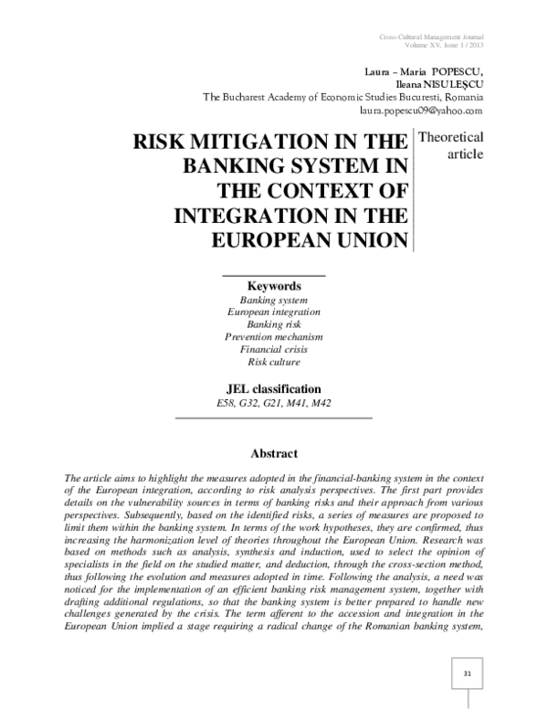 (PDF) Risk Mitigation in the Banking System in the Context of ...