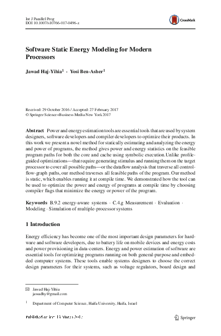 (PDF) Software Static Energy Modeling for Modern Processors