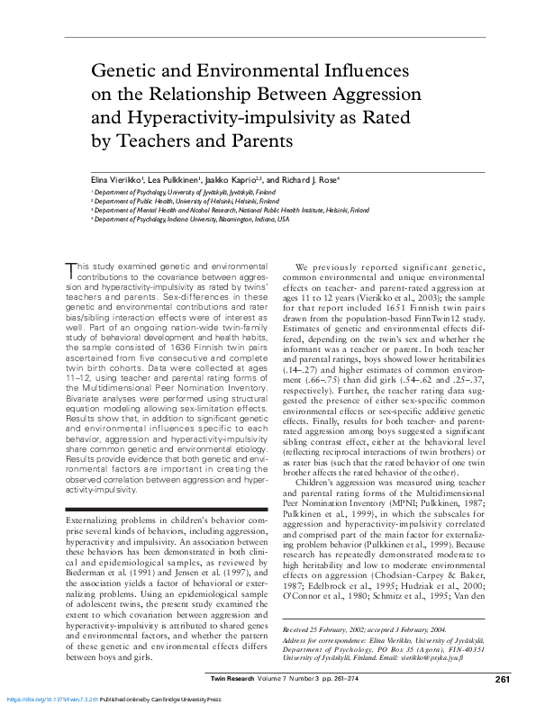 (PDF) Genetic and Environmental Influences on the Relationship Between ...
