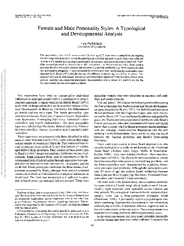 (PDF) Female and male personality styles: A typological and ...