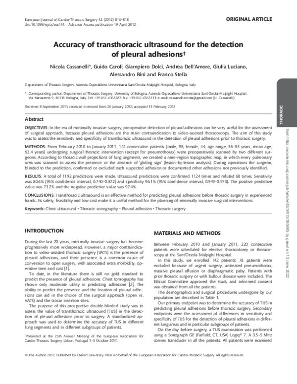 (PDF) Accuracy of transthoracic ultrasound for the detection of pleural ...