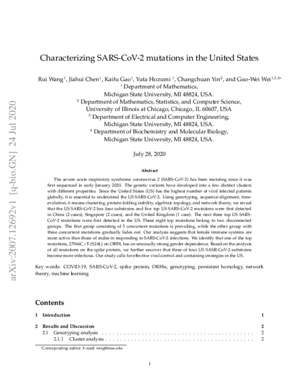 (PDF) Characterizing SARS-CoV-2 mutations in the United States