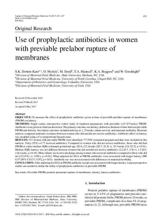 (PDF) Use of prophylactic antibiotics in women with previable prelabor ...