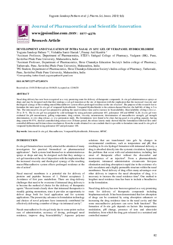 (PDF) Development and Evaluation of Intra Nasal in Situ Gel of ...