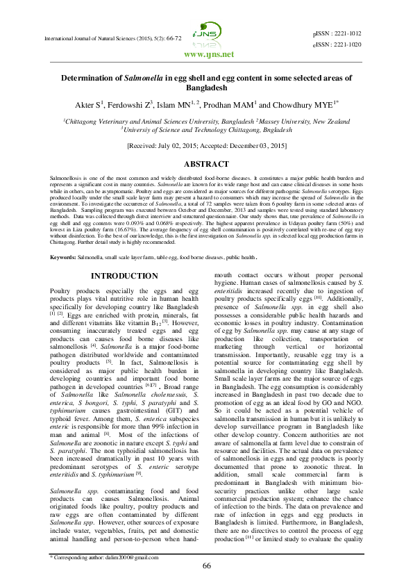 (PDF) Determination of Salmonella in egg shell and egg content in some ...