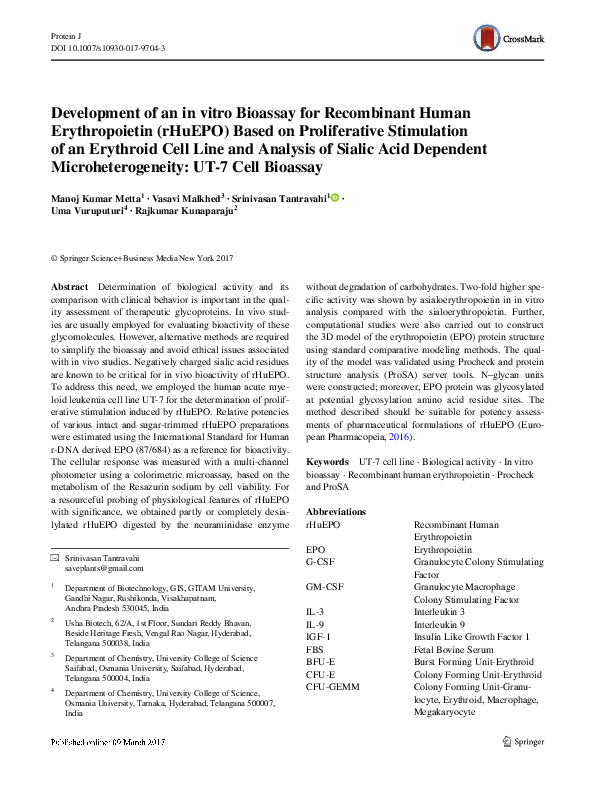 (PDF) Development of an in vitro Bioassay for Recombinant Human ...