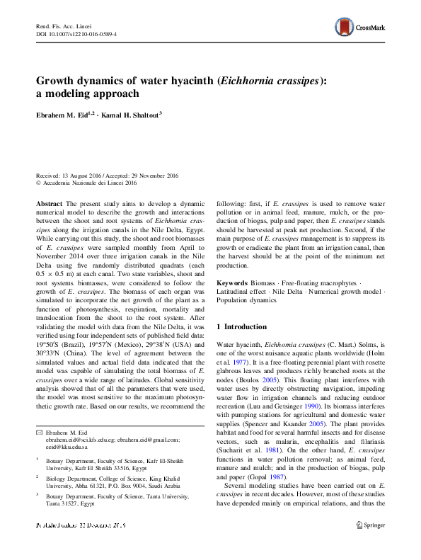 (PDF) Growth dynamics of water hyacinth (Eichhornia crassipes): a ...