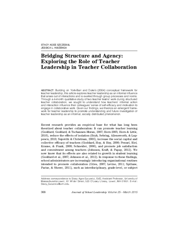 (PDF) Bridging Structure and Agency: Exploring the Role of Teacher ...