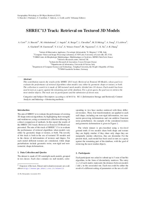 (PDF) SHREC'13 Track: Retrieval on Textured 3D Models