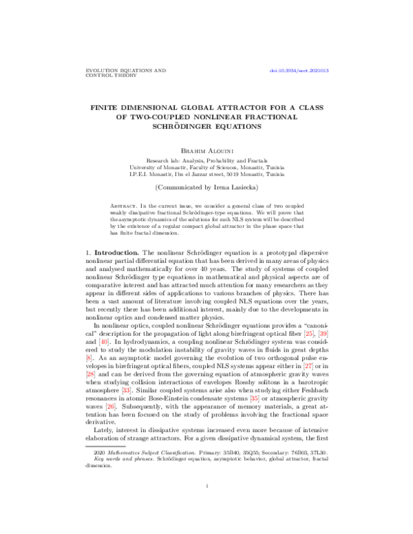 (PDF) Finite dimensional global attractor for a class of two-coupled ...