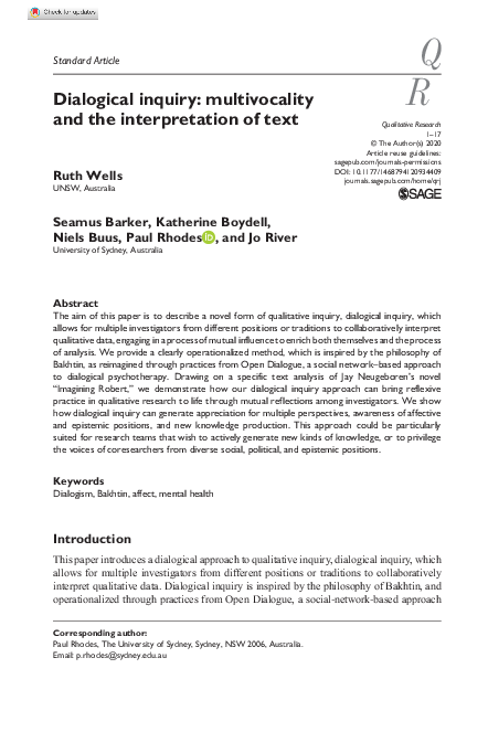 (PDF) Dialogical inquiry: multivocality and the interpretation of text