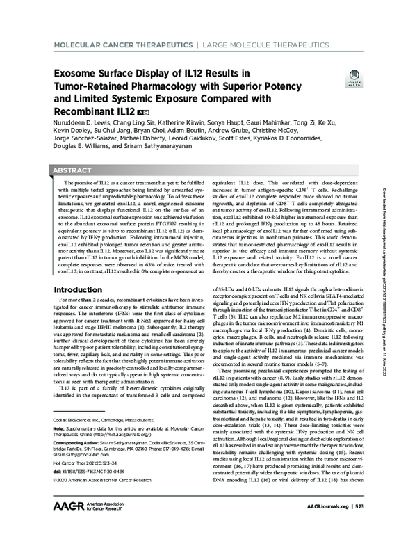 (PDF) Exosome Surface Display of IL12 Results in Tumor-Retained ...