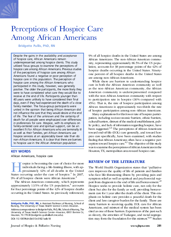 (PDF) Perceptions of Hospice Care Among African Americans