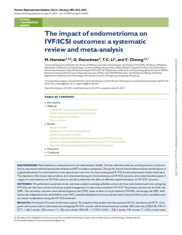 (PDF) The impact of endometrioma on IVF/ICSI outcomes: a systematic ...