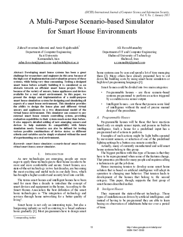(PDF) A Multi-Purpose Scenario-based Simulator for Smart House Environments