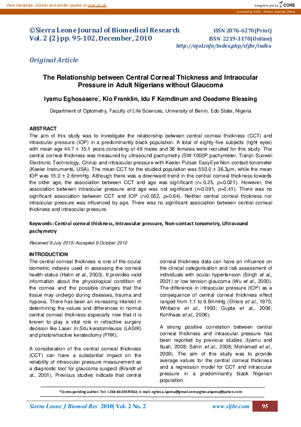 (PDF) The Relationship between Central Corneal Thickness and ...