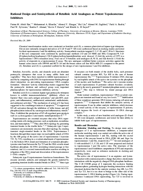 (PDF) Rational Design and Semisynthesis of Betulinic Acid Analogues as ...