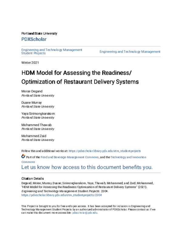 (PDF) HDM Model for Assessing the Readiness/Optimization of Restaurant ...