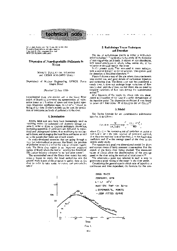 Dispersion of non-degradable pollutants in rivers