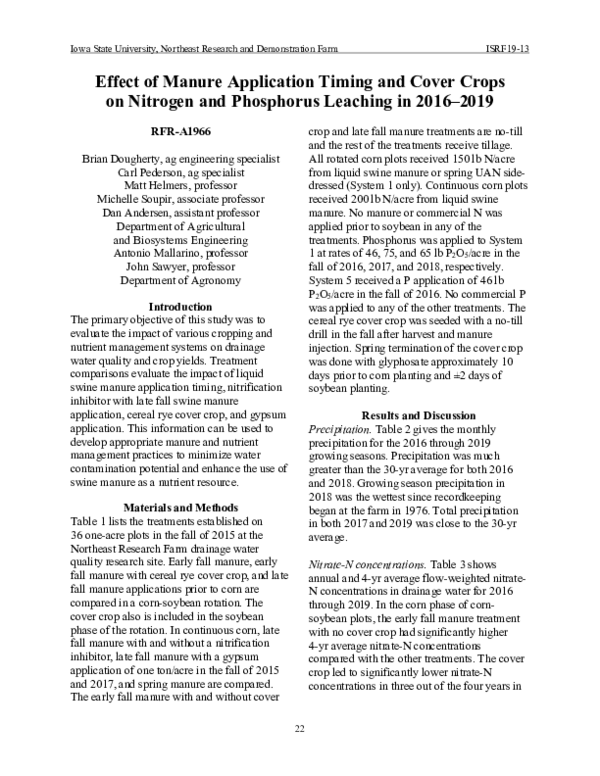 (PDF) Effect of Manure Application Timing and Cover Crops on Yields in ...