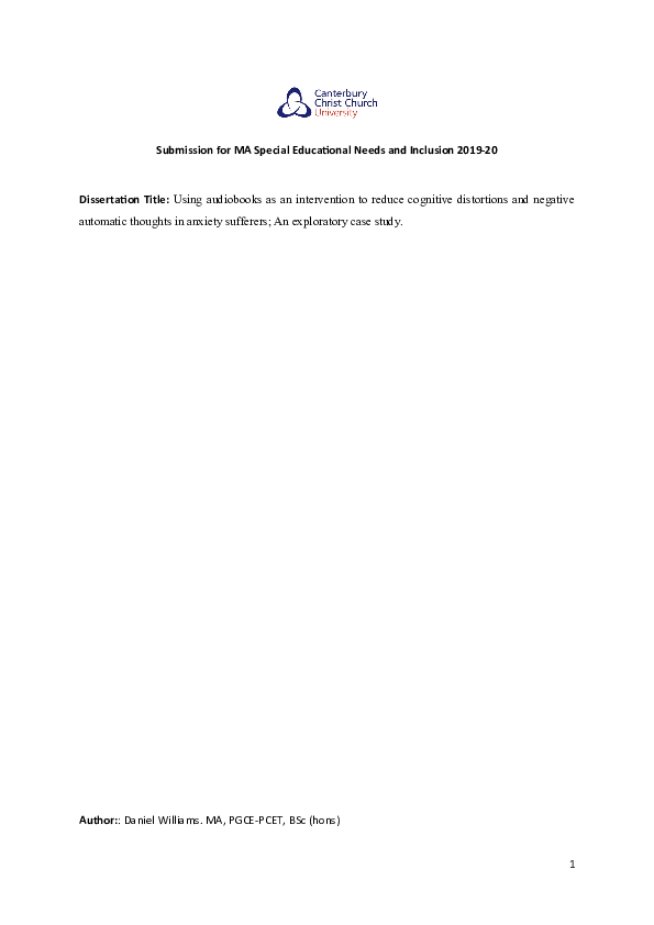 (DOC) Submission for MA Special Educational Needs and Inclusion 201920