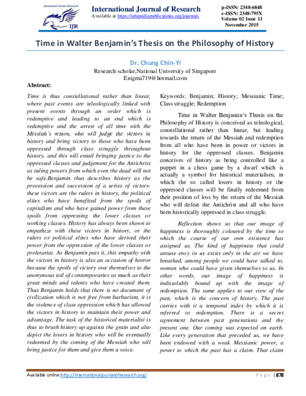 (PDF) Time in Walter Benjamin’s Thesis on the Philosophy of History