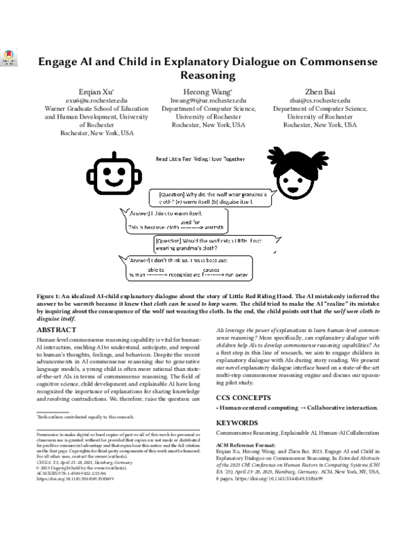 (PDF) Engage AI and Child in Explanatory Dialogue on Commonsense Reasoning