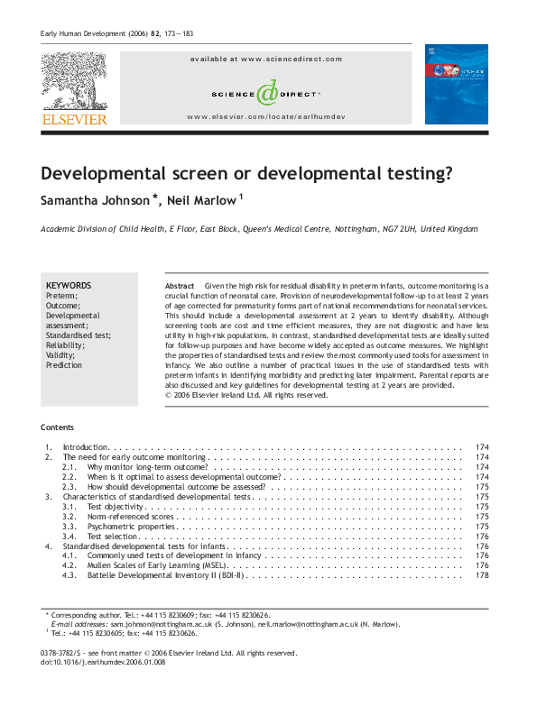 (PDF) Developmental screen or developmental testing?